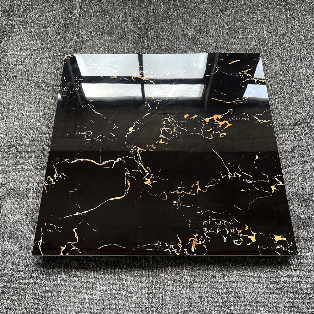 60x60 Black Gold Marble Look